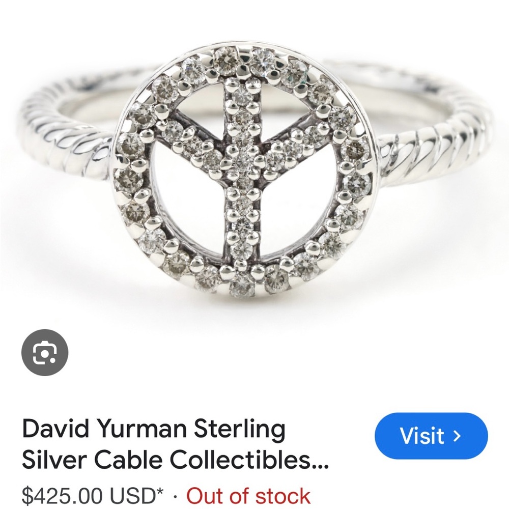 David Yurman Silver Peace Sign Ring with Crystals